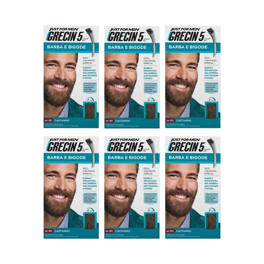 Grecin 5 Barba e Bigode 28g M - 90 Castanho - Kit C / 6un
