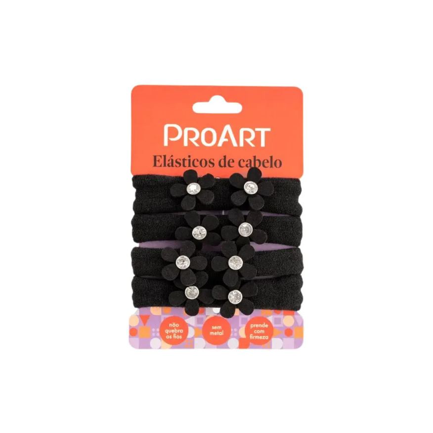 Proart Elásticos de Cabelo em Flor Preto 4 unidades