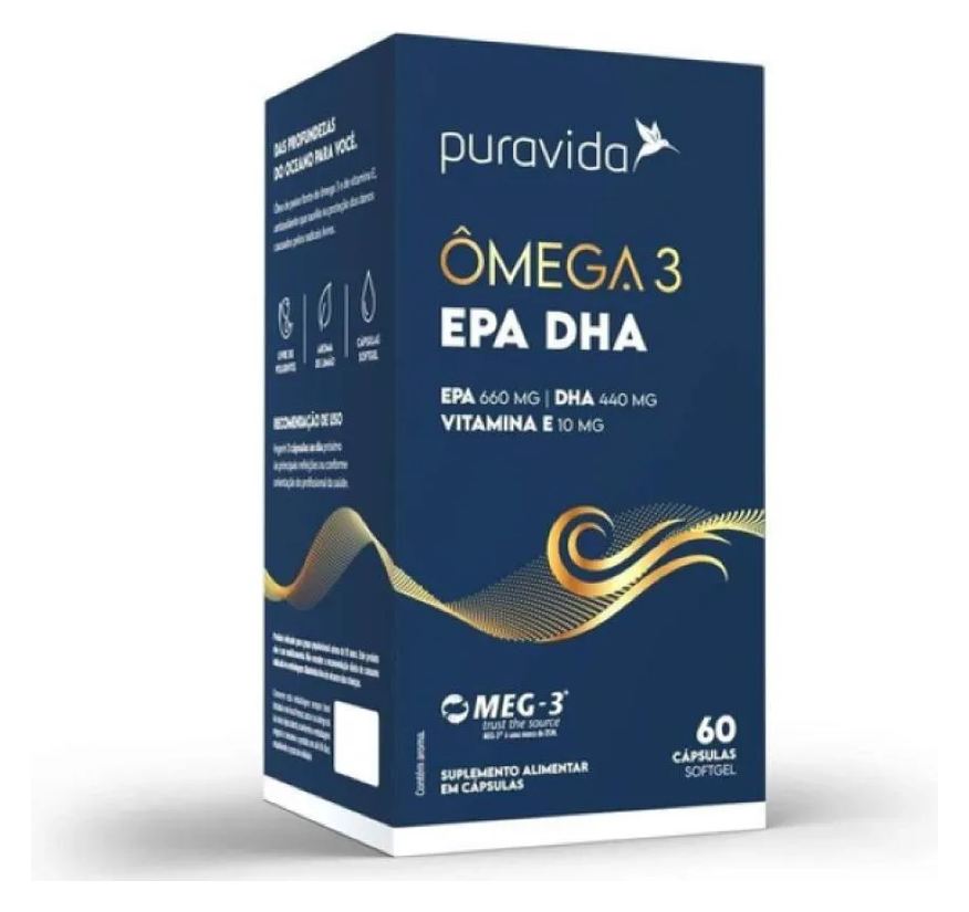 Puravida Ômega 3 Epa Dha - Vit. e - 1.411mg de Ômega 3 - 60 Softgel