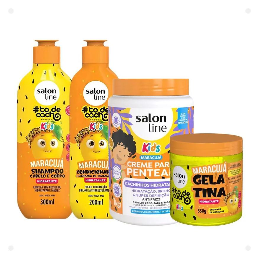 Salon Line Kit Kids: Shampoo e Condicionador + Creme para Pentear 1kg e Gelatina Hidratante Maracujá