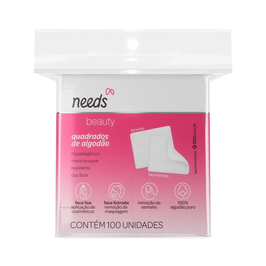 Needs Algodão Quadrado Beauty 100 Unidades