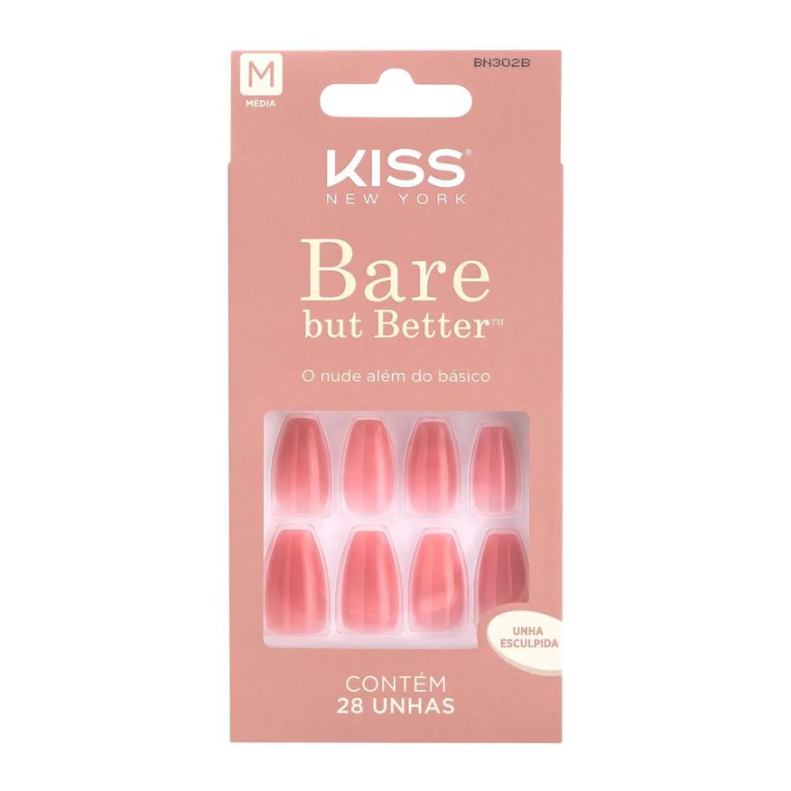 Kiss New York Unhas Postiças Bare But Better Nude - Nude Nude