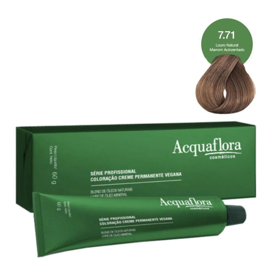 Acquaflora Coloração Creme Vegana 7.71 Louro Natural Marrom Acinzentado 60g