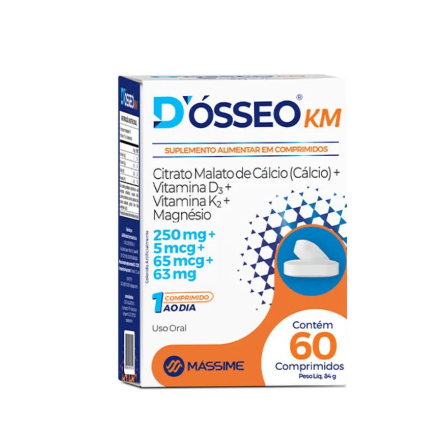 Massime D'osseo Km - Cálcio + Magnésio + D3 e K2 - 60 cápsulas - Mássime