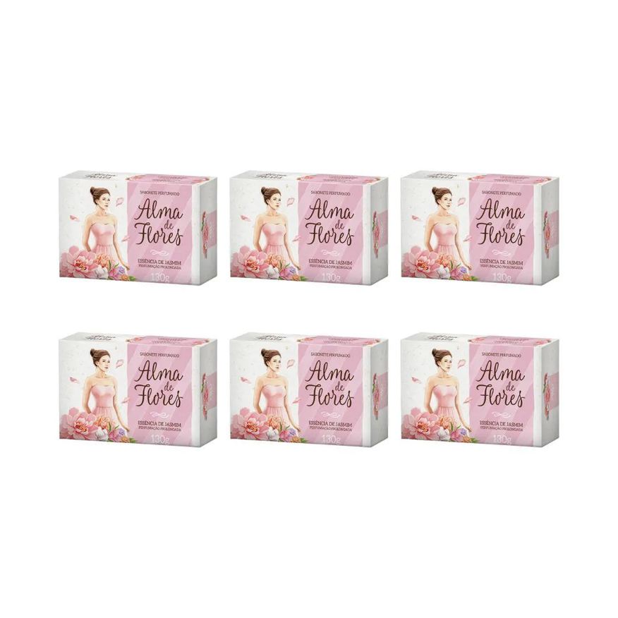 Alma de Flores Sabonete 130g Essencia Jasmim - Kit C / 6un