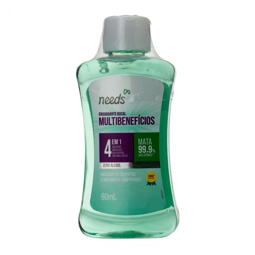 Needs Enxaguante Bucal 4 em 1 Menta Sem Álcool 60ml