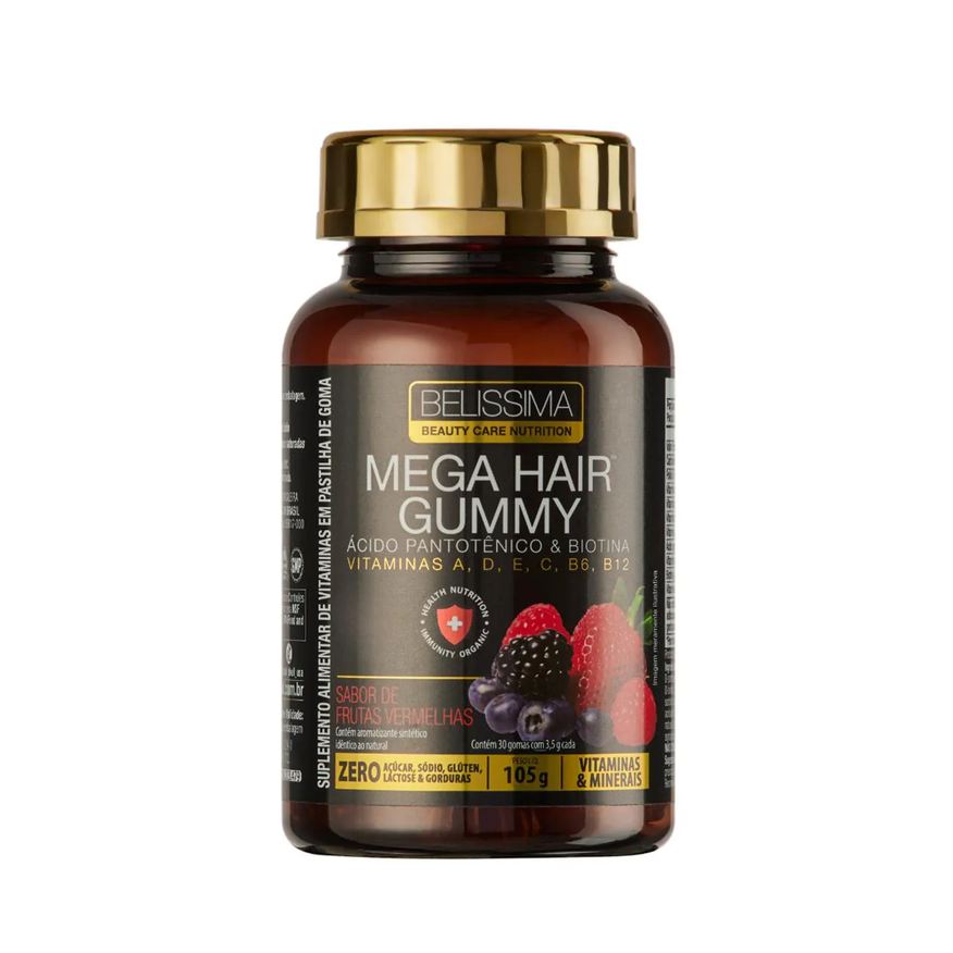 Belíssima Polivitamínico Mega Hair Gummy Belissima Cabelos Frutas Vermelhas 30 Gomas