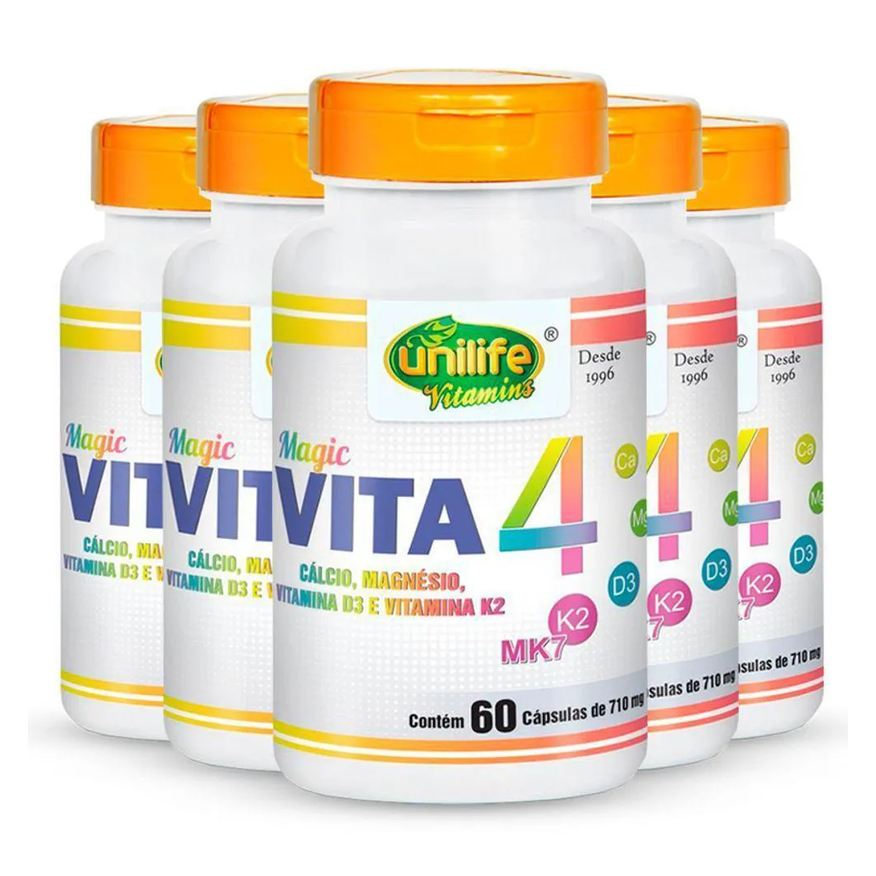 Unilife Kit 5 Vita 4 Cálcio Magnésio Vitamina D e K2 60 Cápsulas.