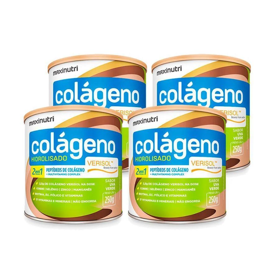 Maxinutri Kit 04 Colágenos Verisol Lata 250g Sabor Uva Verde