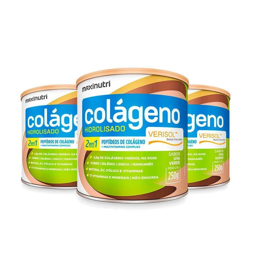Maxinutri Kit 03 Colágenos Verisol Lata 250g Sabor Uva Verde