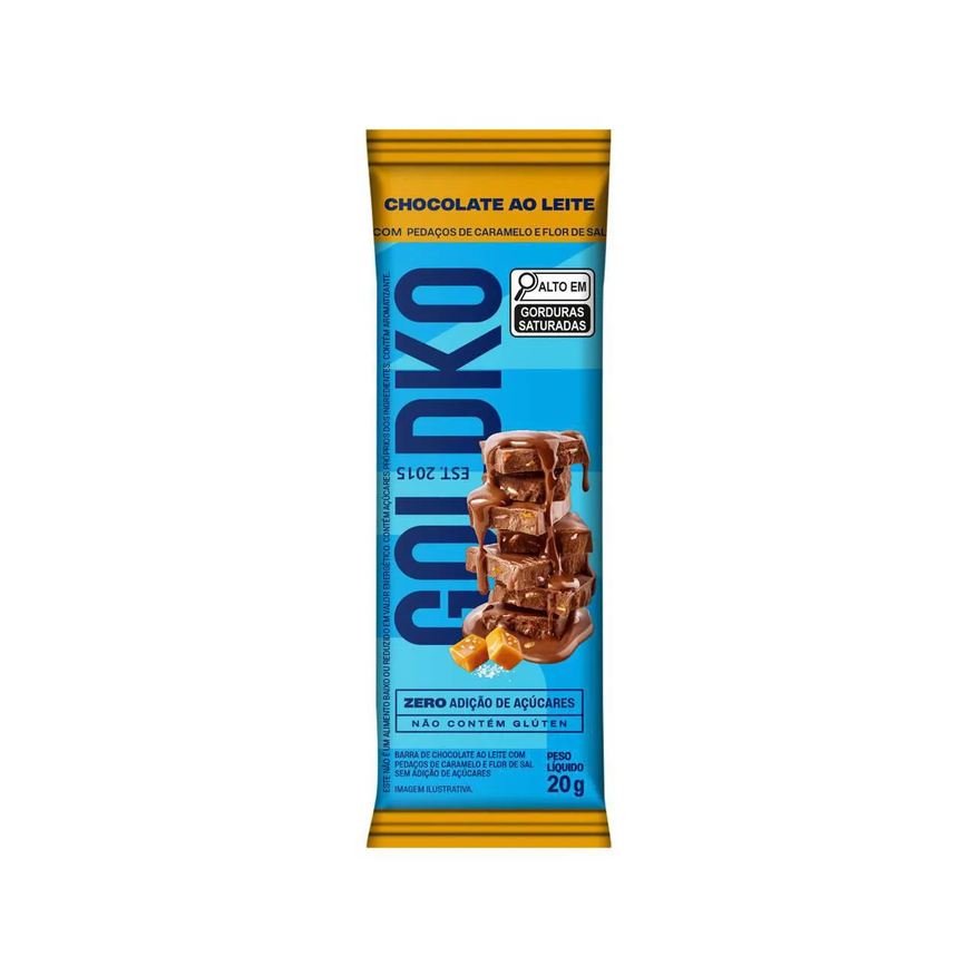Goldko Barra de Chocolate ao Leite Caramelo & Flor de Sal Zero Açúcar 20g