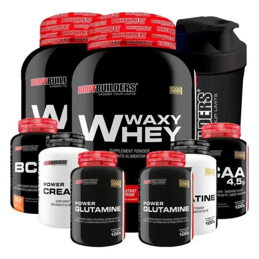 Bodybuilders Kit 2x Waxy Whey 900g + 2x Bcaa 100g + 2x Power Creatina 100g + 2x Power Glutamina + Coq - Baunilha e Chocolate