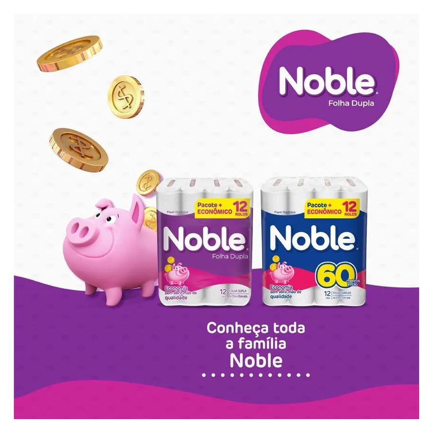 Higiênico Papel Noble Neutro Folha Dupla 12 Rolos de 20m