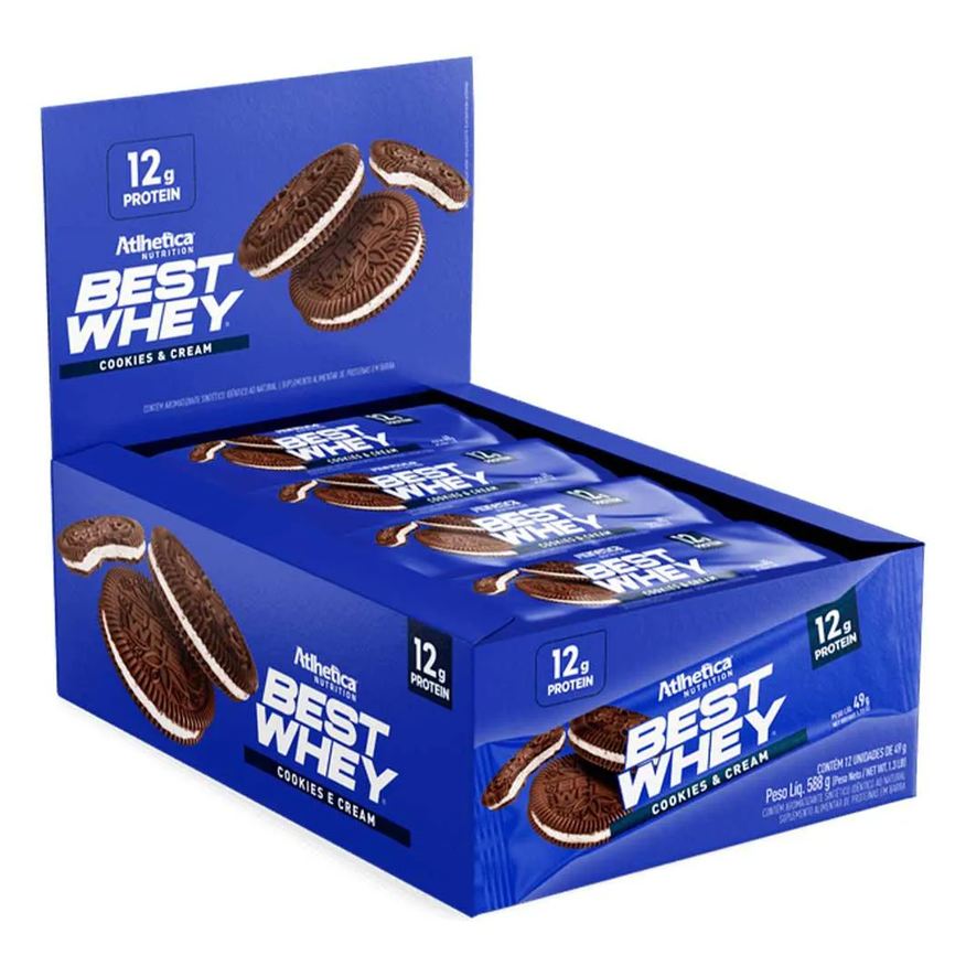 Atlhetica Nutrition Best Whey Bar 12g - Caixa com 12un 49g Cada - Cookies And Cream