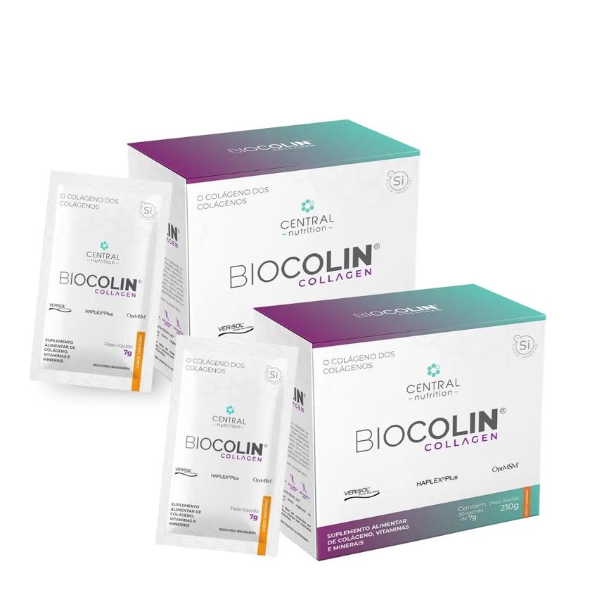 Central Nutrition Kit 2 Biocolin Collagen Colágeno Verisol 30sachê Tangerina