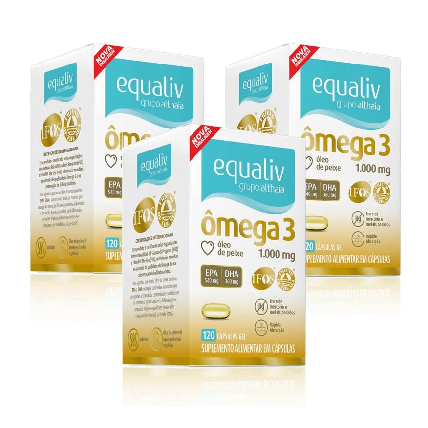 Equaliv Kit 3 Ômega 3 1000mg Livre de Metais Pesados120 cápsulas sem Sabor