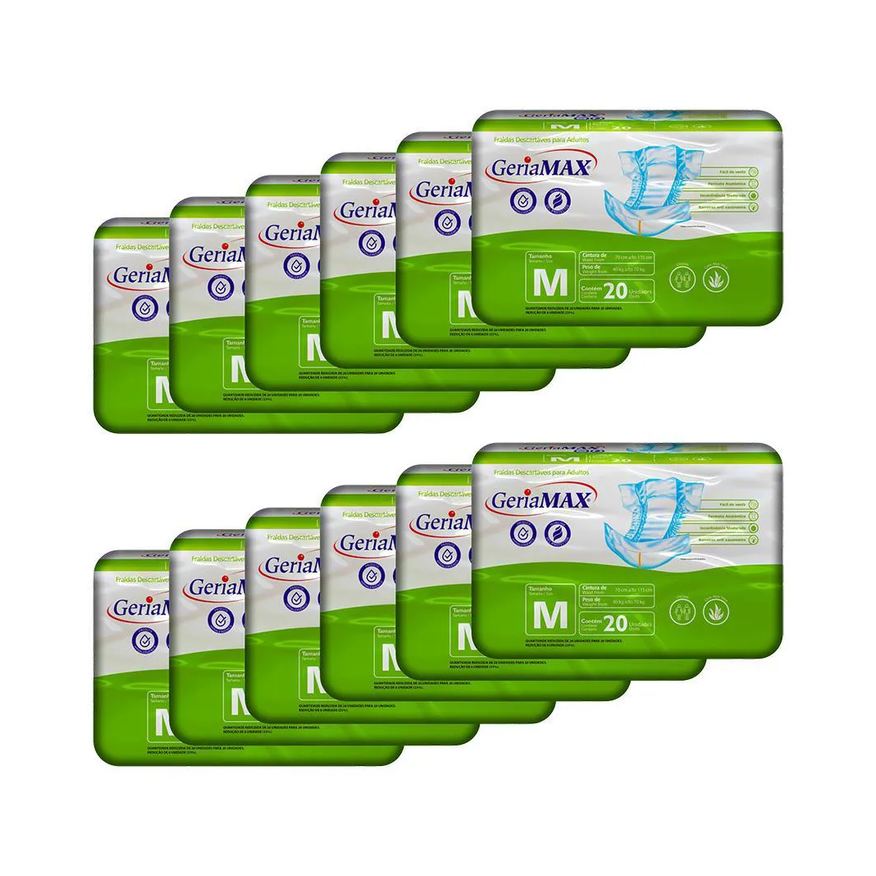 Geriamax Kit com 12 Fraldas Geríatricas M com 20un Cada