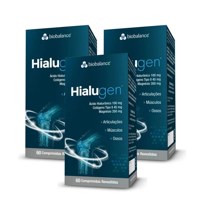 Biobalance Kit 3 Hialugen Magnésio Colágeno Ácido Hialurônico sem sabor