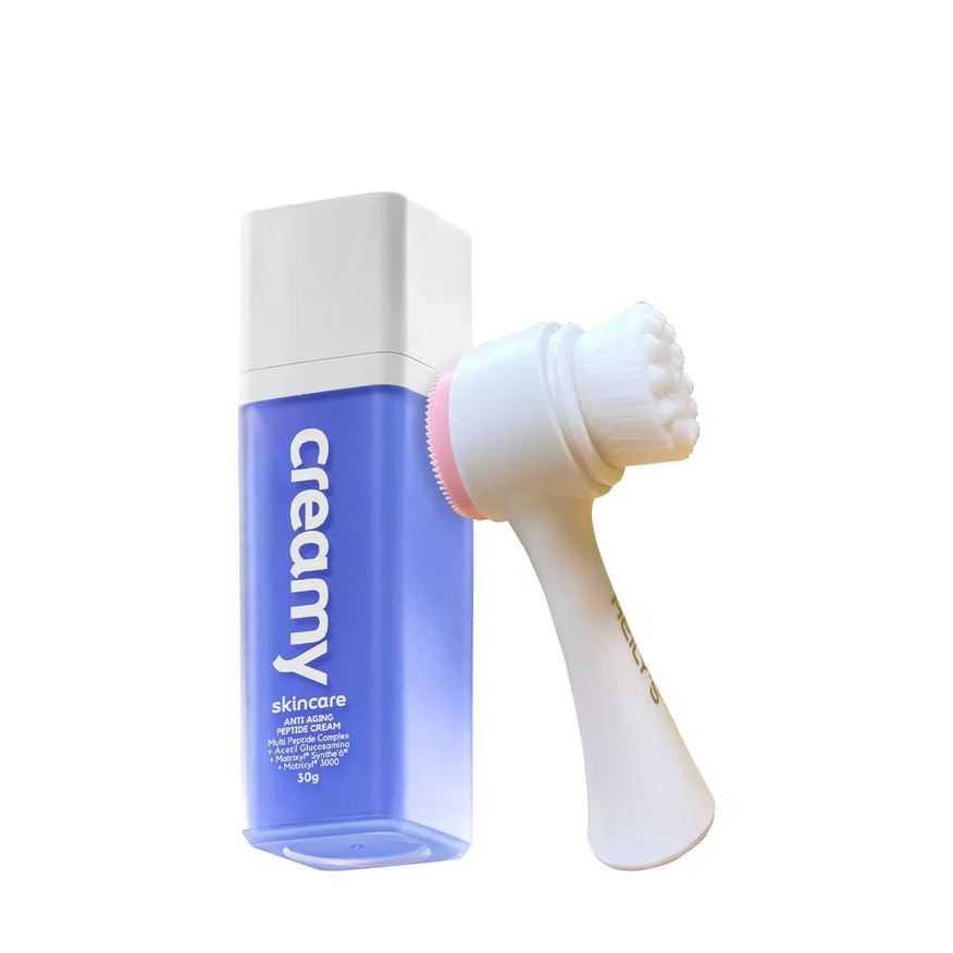 Creamy Kit Skincare Anti-aging Peptide Cream e Escova de Limpeza Facial 2 em 1 (2 Produtos)