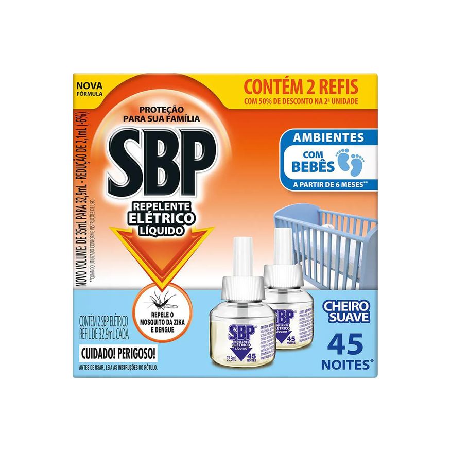 Repelente Refil Elétrico Líquido SBP Cheiro Suave 2 Unidades com 35ml cada