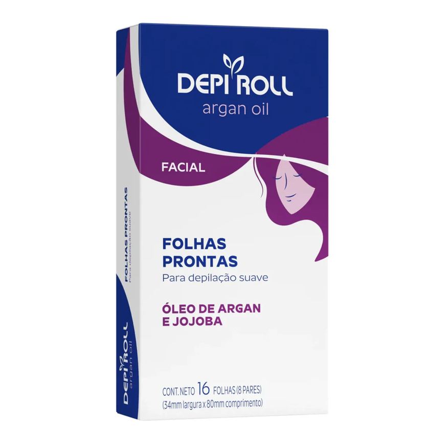 Depiroll Cera Depilatória Facial Depi Roll Óleo de Argan e Jojoba com 16 folhas prontas