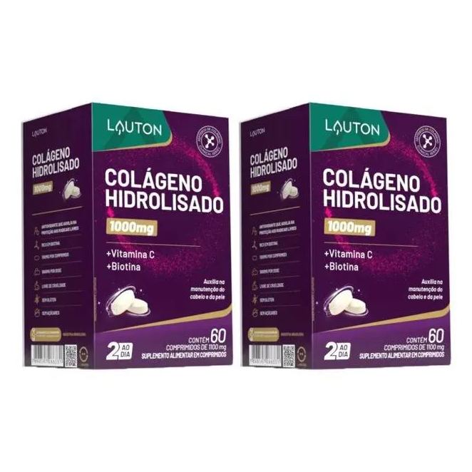 Lauton Kit 2x Colágeno Hidrolisado com Vitamina C e Biotina 60 comprimidos