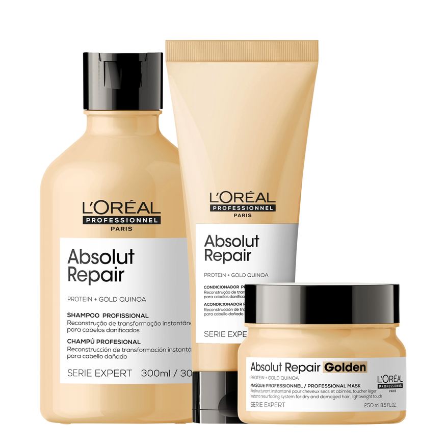 L’Oréal Kit Professionnel Serie Expert Absolut Repair Gold Quinoa + Protein Golden Trio (3 Produtos)