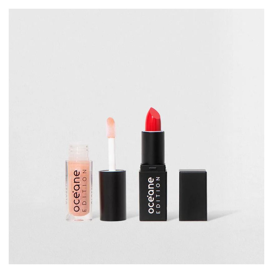 Océane Kit Mini Batom Vermelho Semi-matte + Mini Brilho Labial Transparente Edition (2 Produtos)