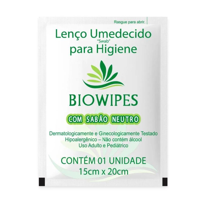 Biowipes Lenço Umedecido para Higiene Íntima Swab com Sabão Neutro C/100