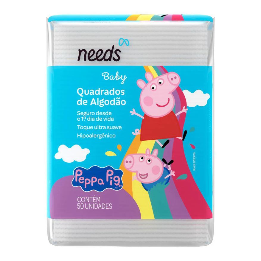 Needs Algodão Hidrófilo Peppa Quadrado 50 Unidades