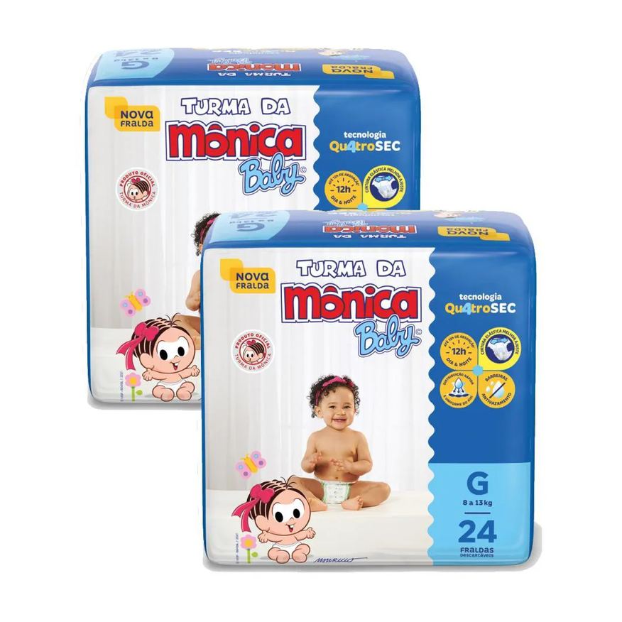 Turma da Mônica Baby Kit 2 Fraldas Jumbo g com 24un Cada