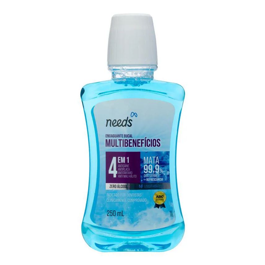 Needs Enxaguante Bucal 4 em 1 Hortelã Sem Álcool 500ml + 250ml