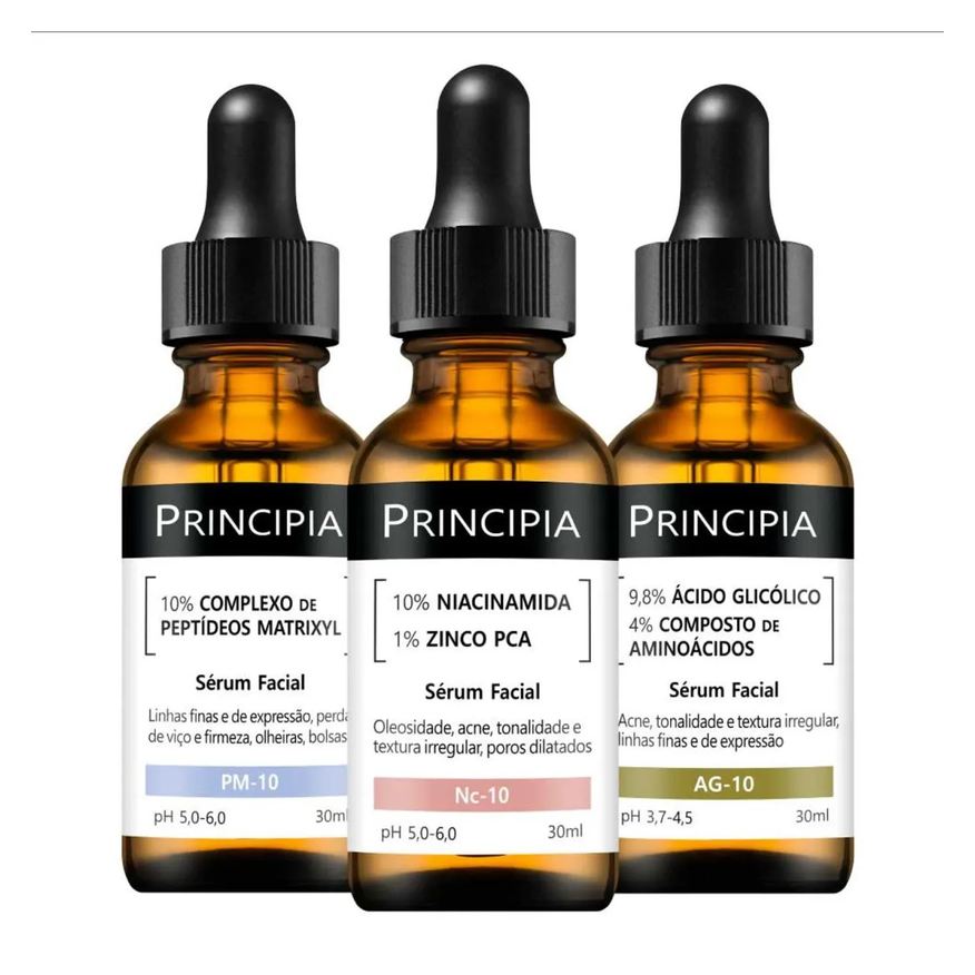 Principia Kit 3 Séruns Niacinamida + Peptídeos + Glicólico