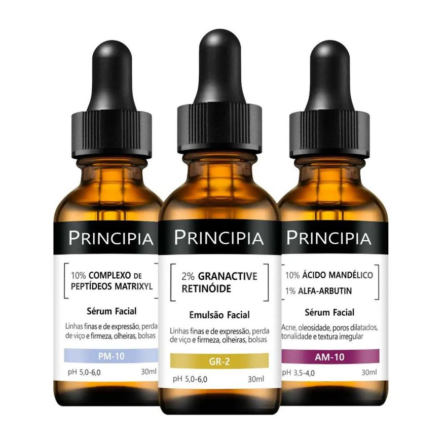 Principia Kit 3 Séruns Mandélico + Peptídeos + Retinóide