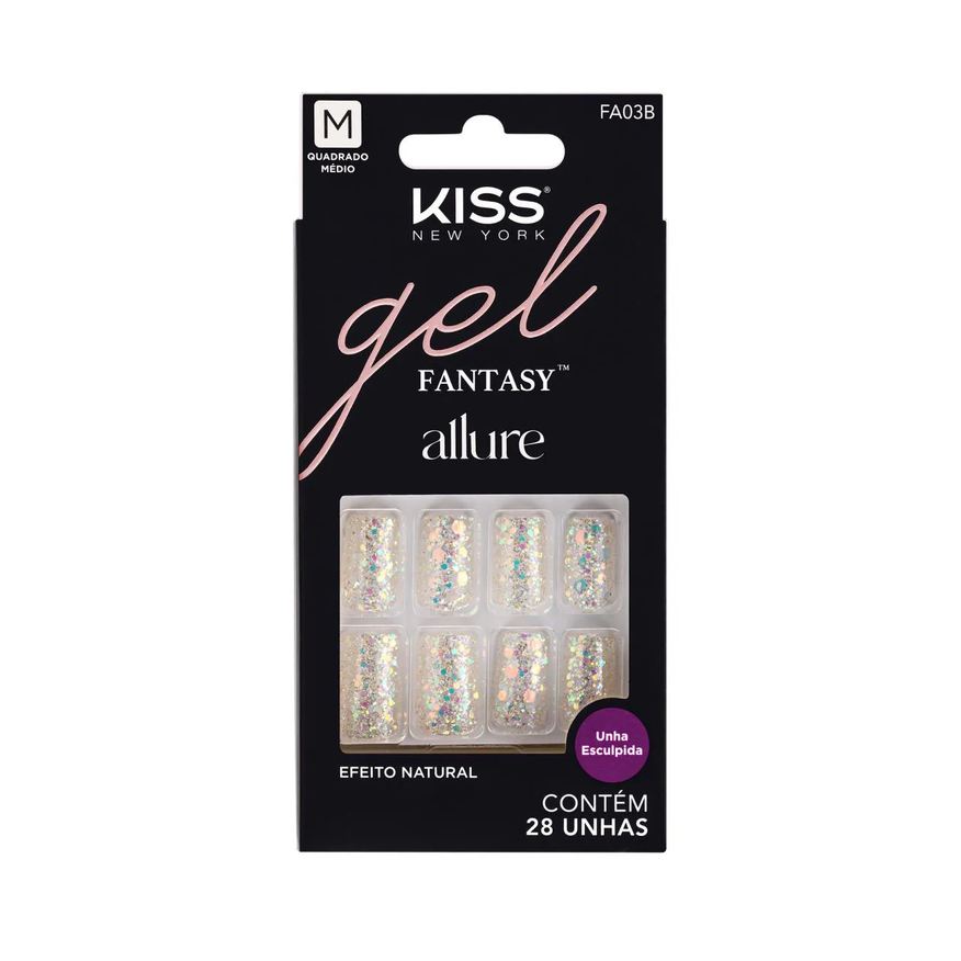 Kiss New York Unha Decorada Quadrada Média Gel Fantasy Allure - Kiss Ny