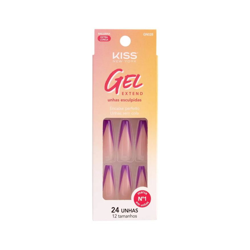Kiss New York Unhas Postiças Esculpidas New Purple - Gel Extend - Kiss Ny