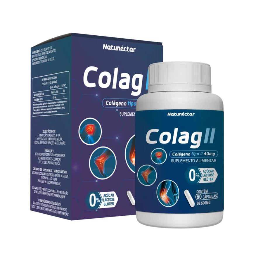 Natunéctar Colágeno Tipo II 500mg Fortalecimento de Articulções e Ossos - 60 Cápsulas