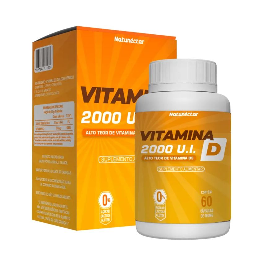 Natunéctar Vitamina D 500mg 2.000 UI 60 Cápsulas Vitamina do Sol