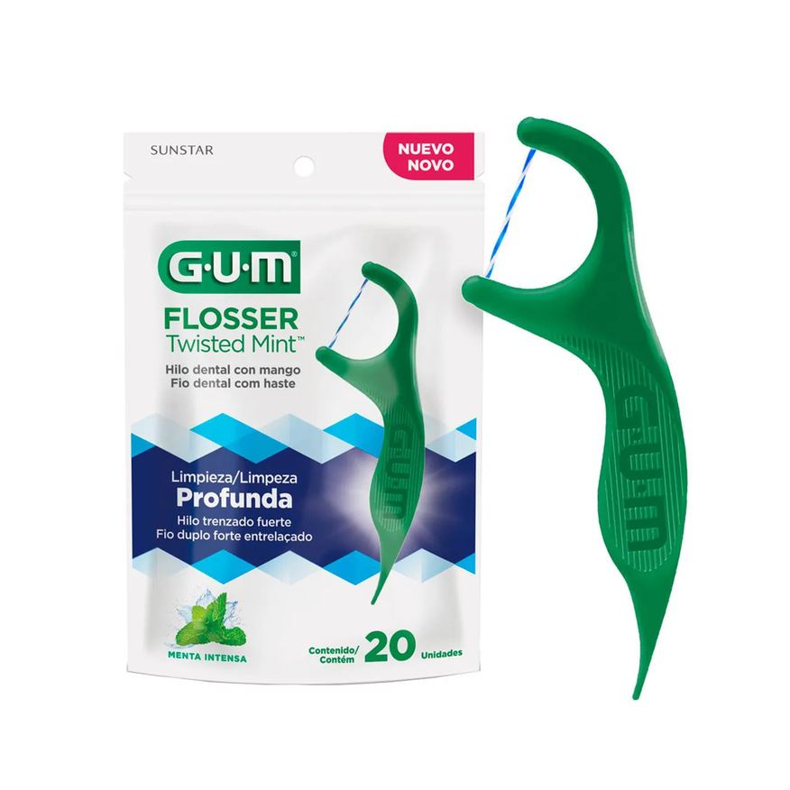 Dental Fio com Cabo GUM Flosser Twisted Mint 20 unidades