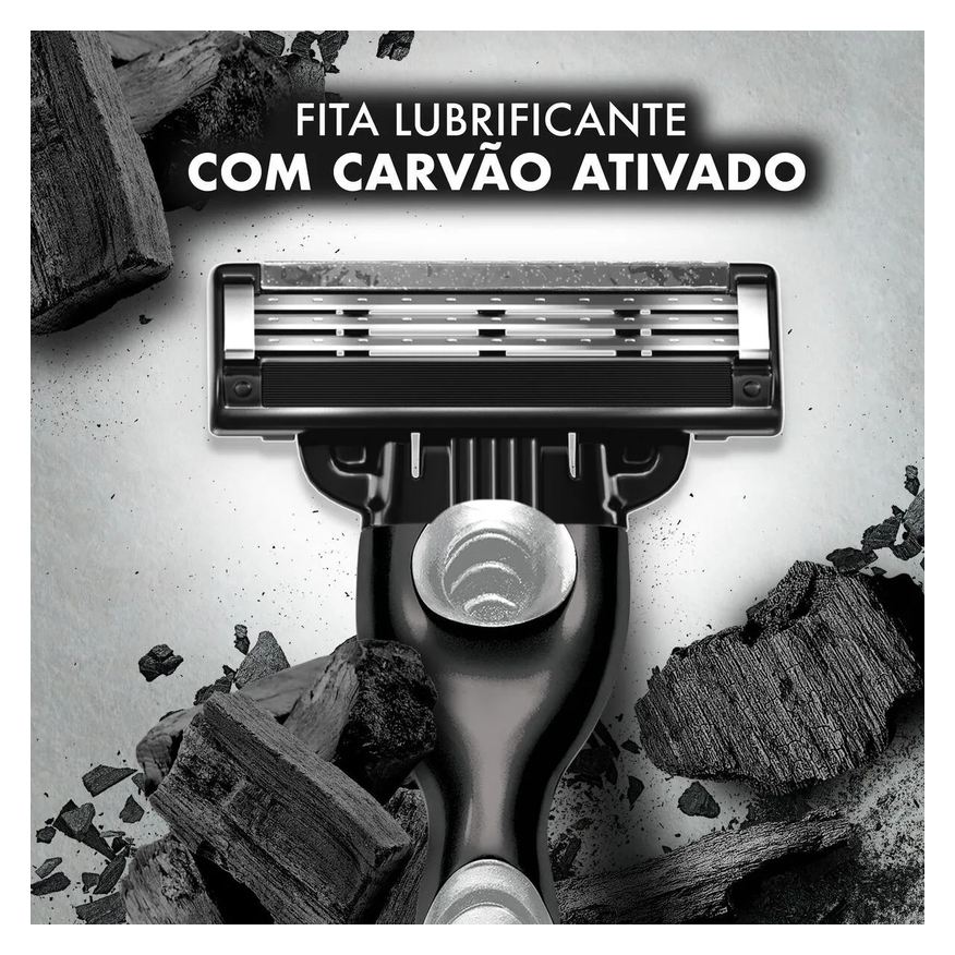 Gillette Kit Aparelho de Barbear Descartável Mach3 Carbono Carvão Ativado + 4 Refis