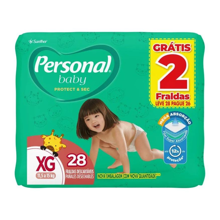 Personal Fralda Descartável Soft Protect Tamanho Xg - 9 Pacotes com 28 Fraldas - Total 252 Tiras