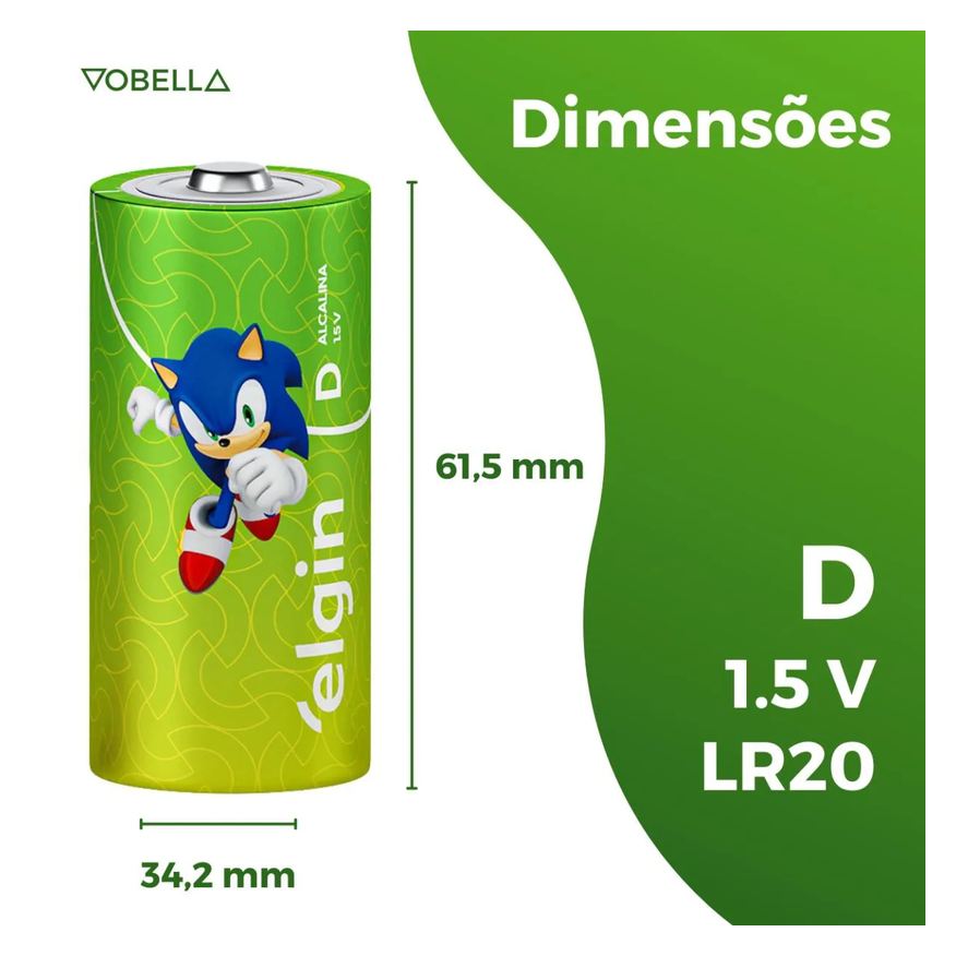 12 Kit Pilha Alcalina D Lr20 Grande Blister 6 Cartela Elgin