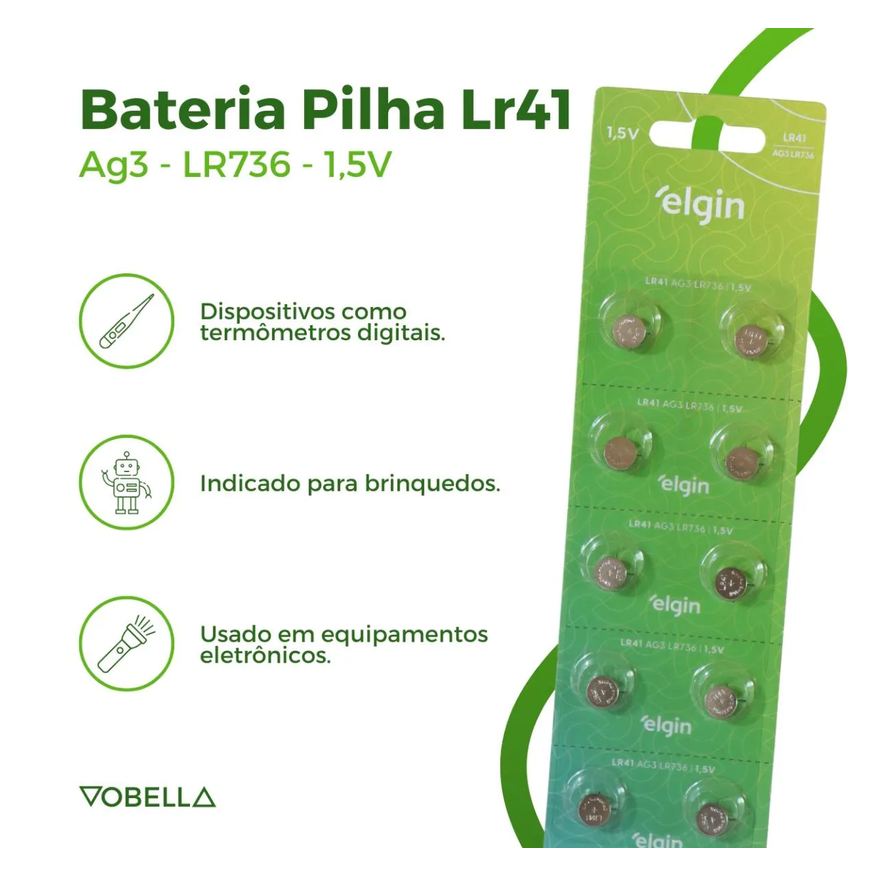 40 Kit Baterias Pilha Alcalina Lr41 1,5V Ag3 Relógio Elgin