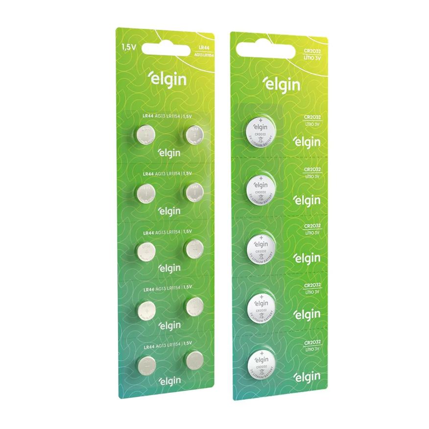 Kit 5 Baterias Pilha Cr2032 10 Baterias Pilhas Lr44 Elgin