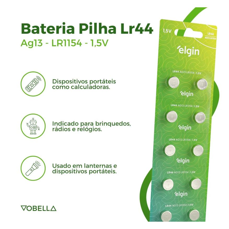 Kit 5 Baterias Pilha Cr2032 10 Baterias Pilhas Lr44 Elgin