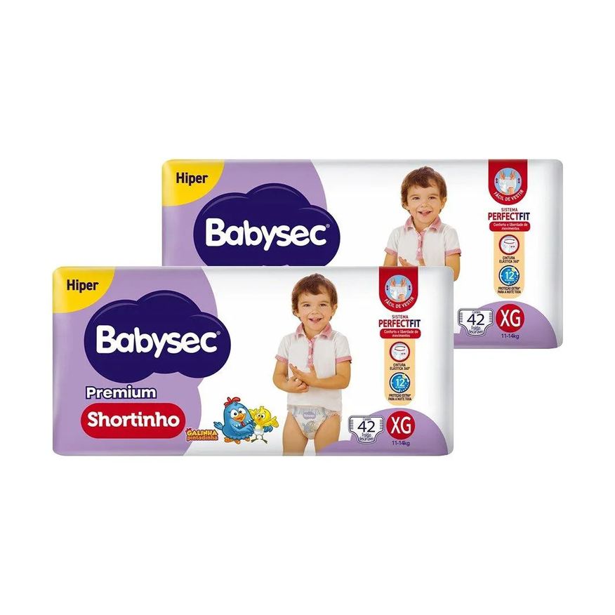 Babysec Fralda Descartável Shortinho Hiper Extra Grande - 2 Pacotes com 42 Fraldas - Total 84 Tiras