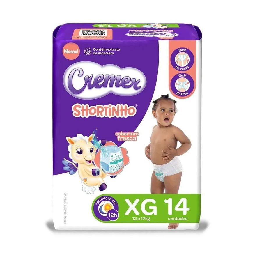 Cremer Fralda Descartável Shortinho Jumbinho Tamanho Xg - 8 Pacotes com 14 Fraldas - Total 112 Tiras