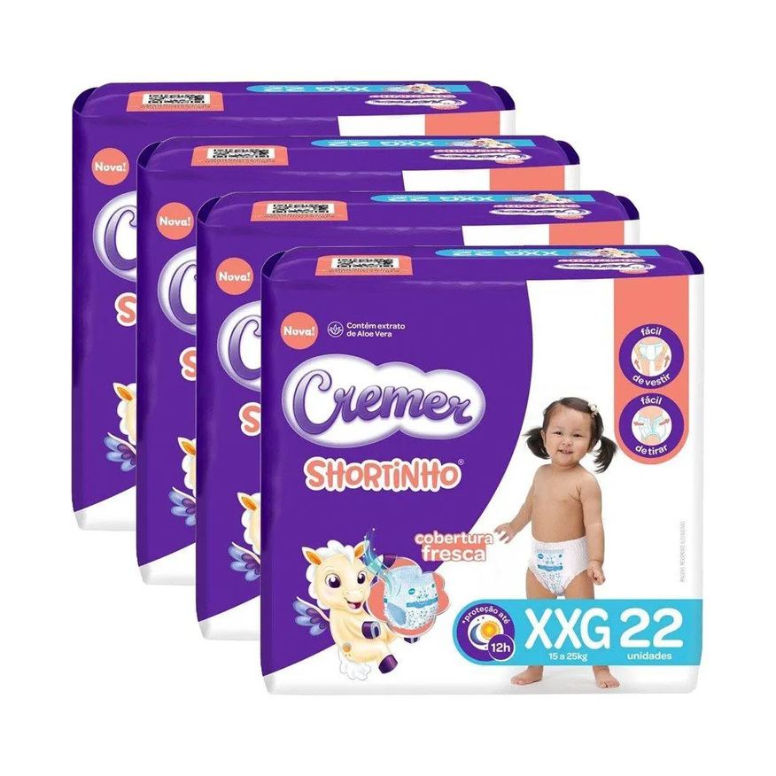 Cremer Fralda Descartável Shortinho Jumbo Tamanho Xxg - 4 Pacotes com 22 Fraldas - Total 88 Tiras