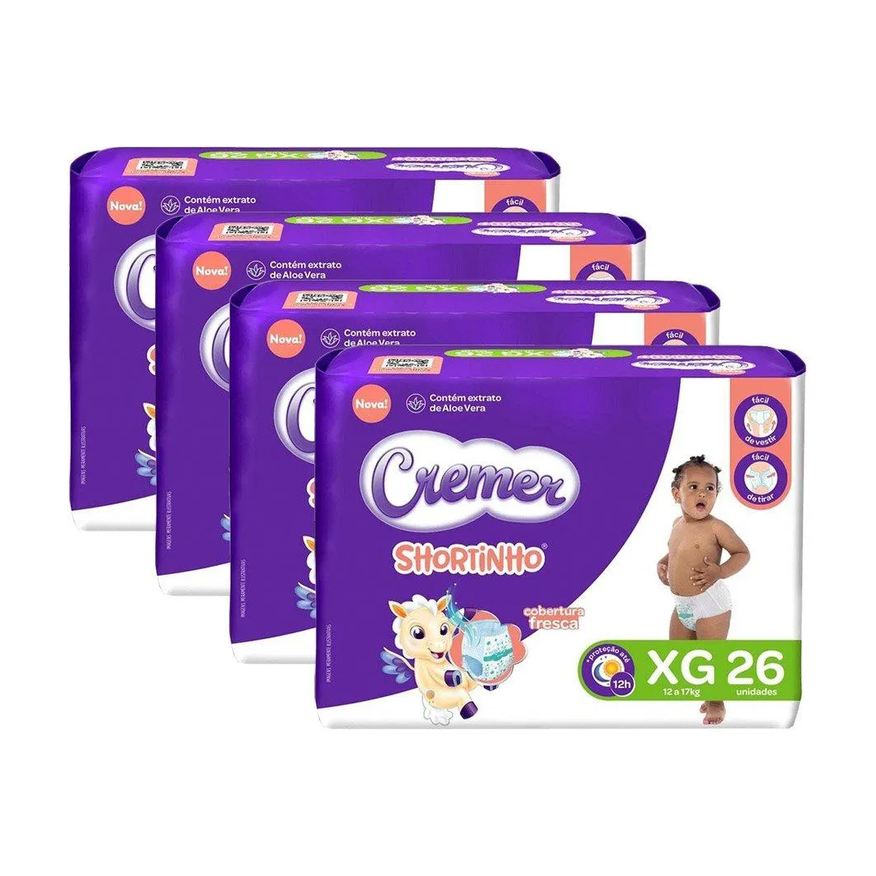Cremer Fralda Descartável Shortinho Jumbo Tamanho Xg - 4 Pacotes com 26 Fraldas - Total 104 Tiras