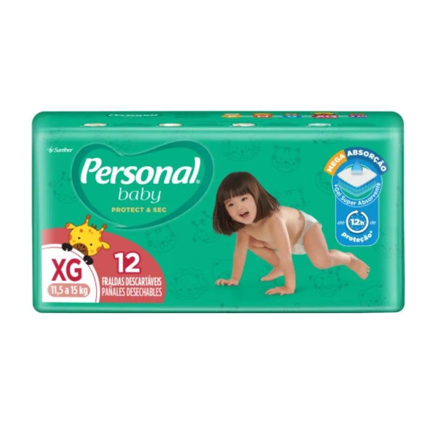 Personal Fralda Descartável Soft & Protect Jumbinho Tamanho Xg - 12 Pacotes com 12 Fraldas - Total 144 Tiras